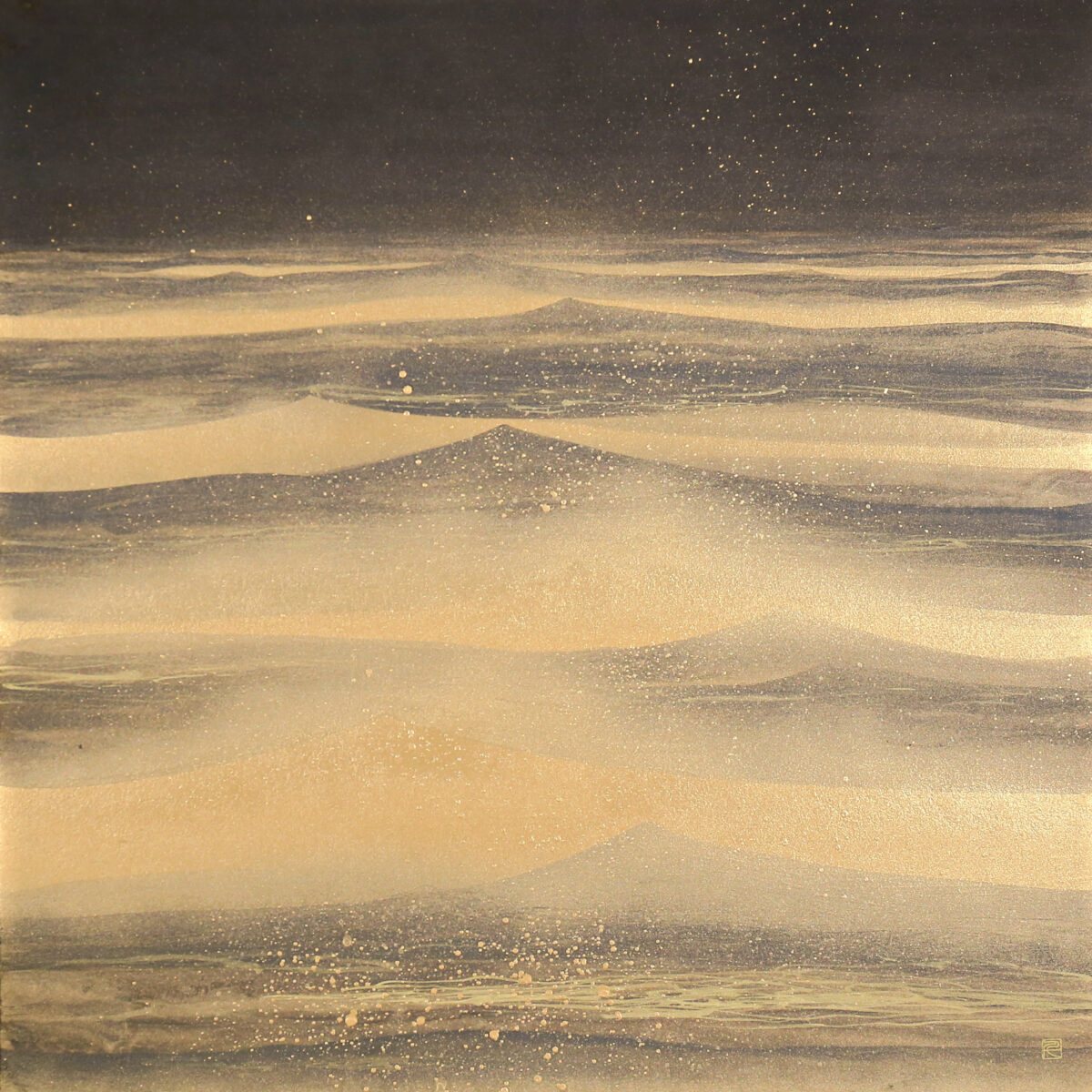 日本画の巨匠、千住博による「タイドウォーター」。光と水が織りなす詩情豊かな抽象表現が特徴的な作品。